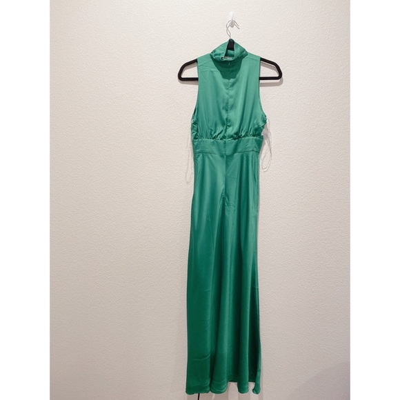 Fame and Partners Choker Plunge Neck Satin Dree Dress Kelly Green Size US2 - Picture 11 of 12